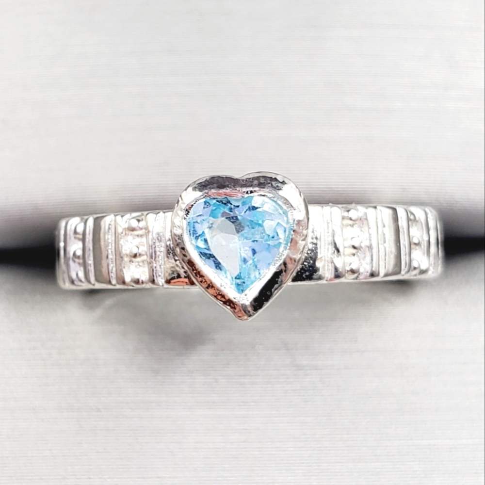 Blue Topaz Silver Heart Ring